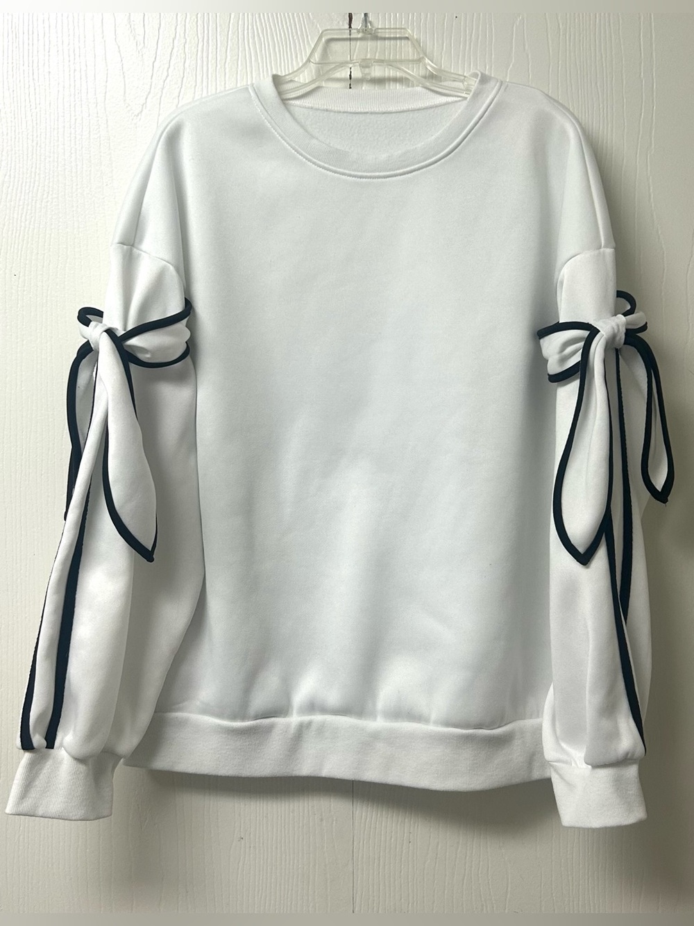 Women's White Bow-Trim Sweatshirt with Black Accent